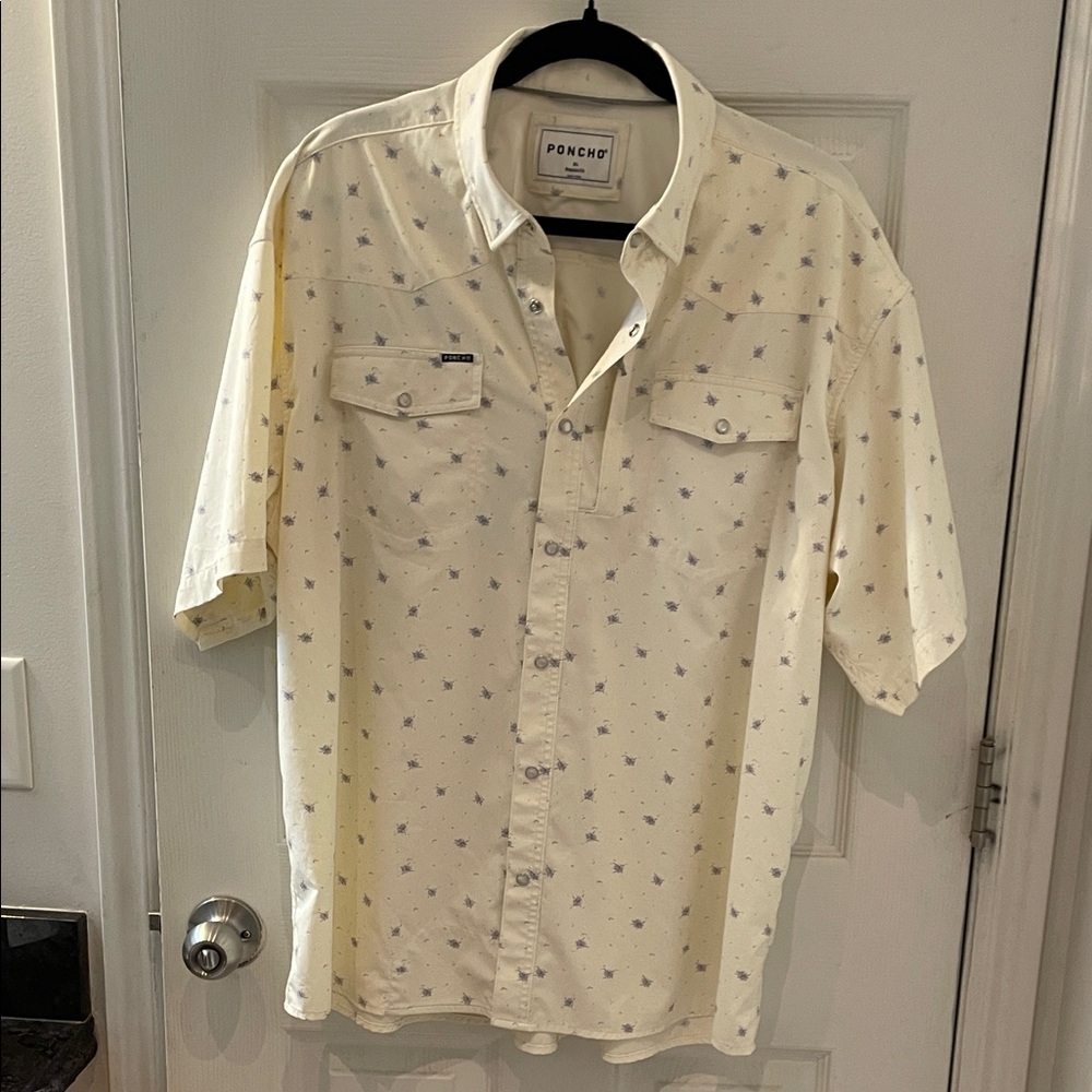 Poncho Cream Star Pattern Men's Button Down Shirt